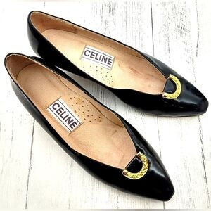 Celine Paris France Black Patent Leather Pumps Shoes Womens Vintage Authentic